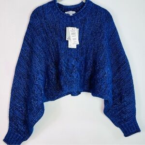 DH NEW YORK CROPPED RAGLAN SWEATER MIDNIGHT BLUE SIZE MEDIUM